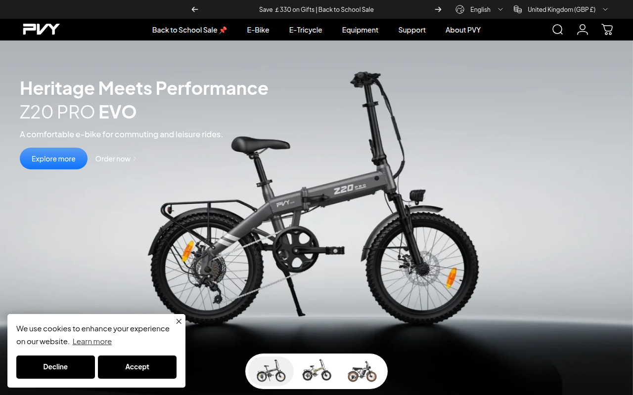 Screenshot van pvybike.com
