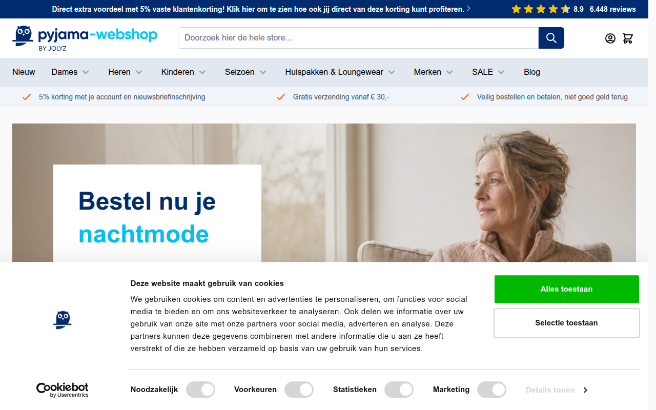 Screenshot van pyjama-webshop.nl