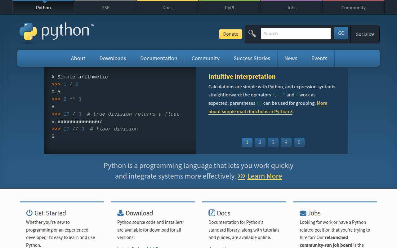 Screenshot van python.org
