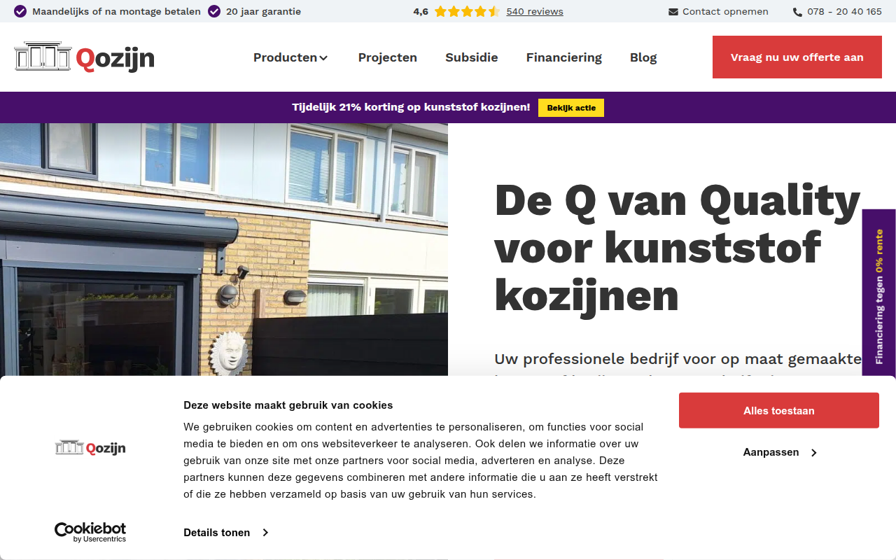 Screenshot van qozijn.nl