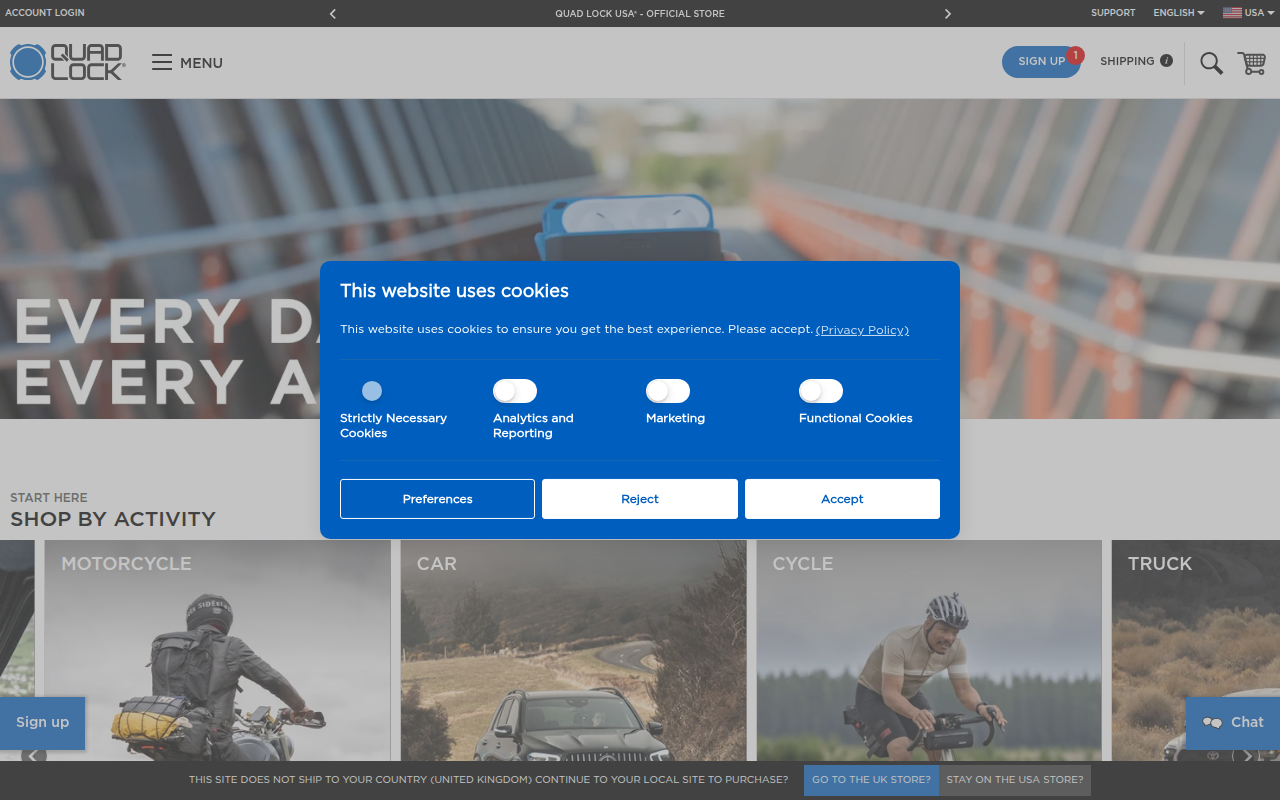 Screenshot van quadlockcase.com