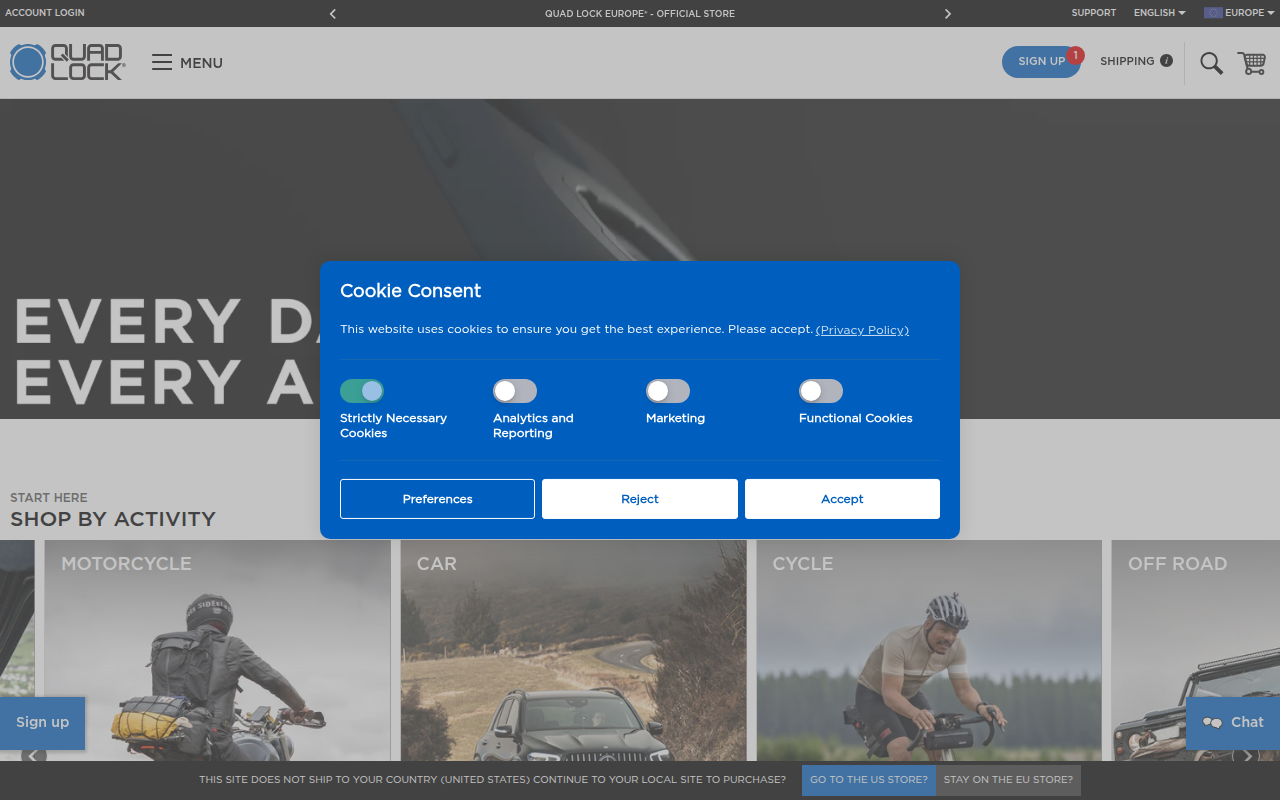 Screenshot van www.quadlockcase.eu