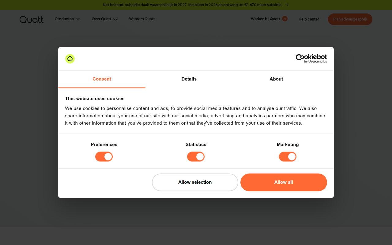 Screenshot van quatt.io