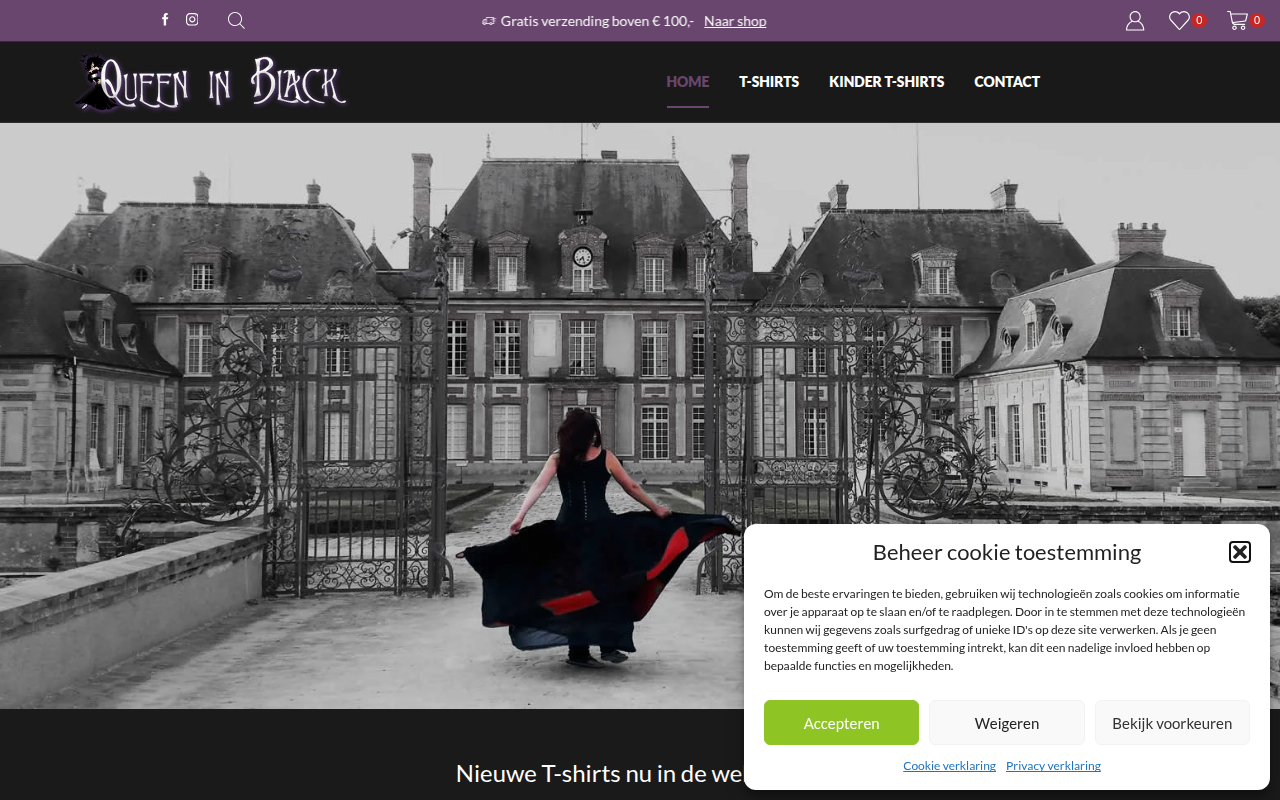 Screenshot van queeninblack.nl