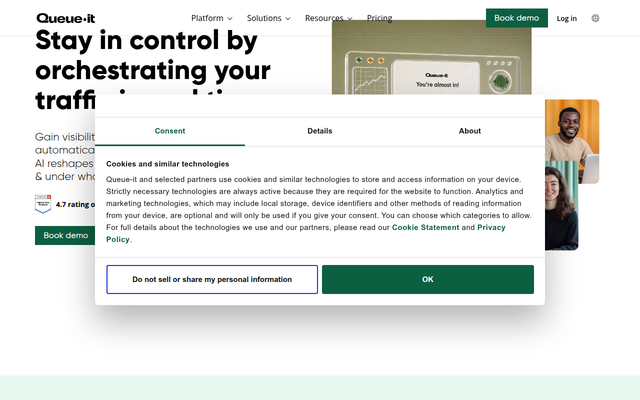 Screenshot van queue-it.com