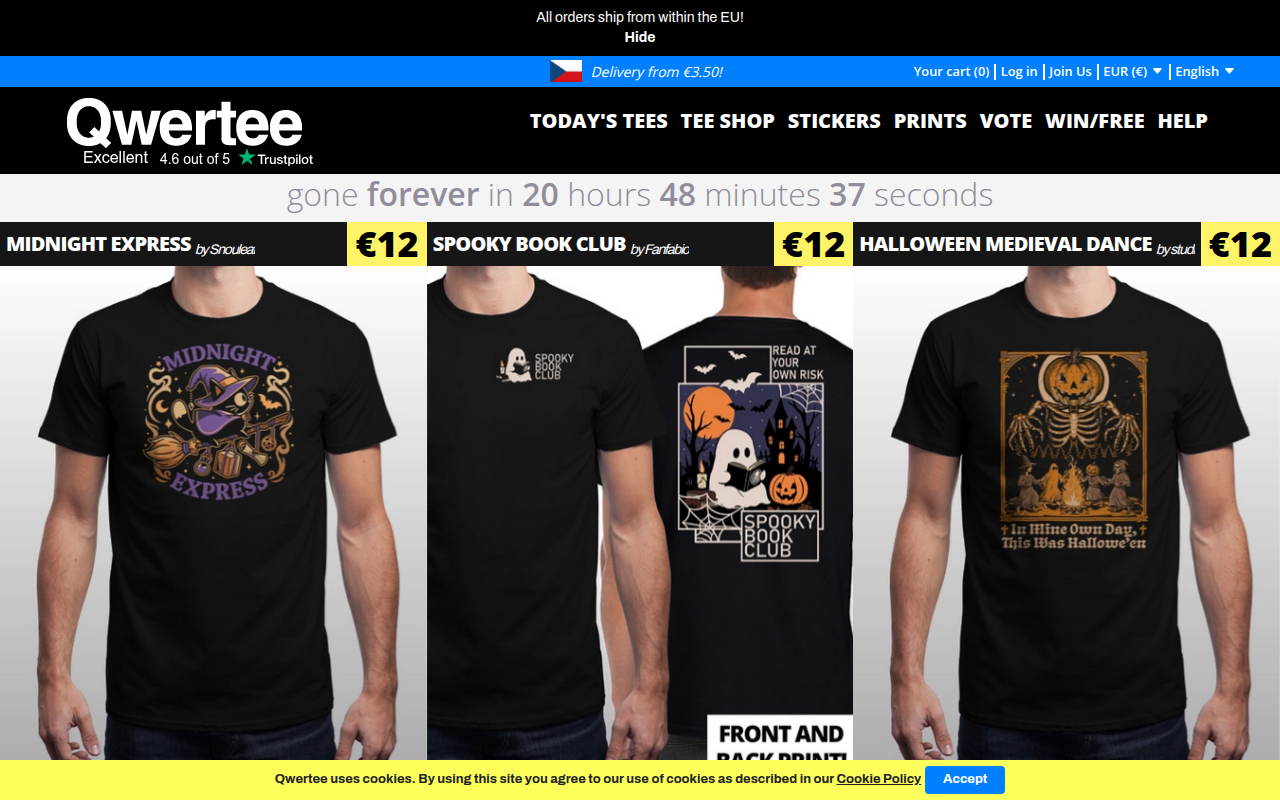 Screenshot van qwertee.com