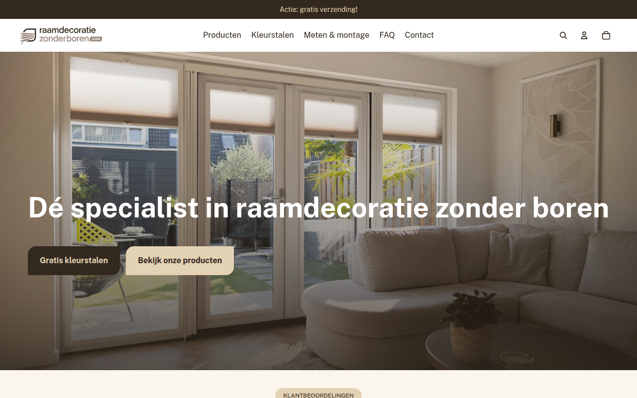 Screenshot van raamdecoratiezonderboren.com
