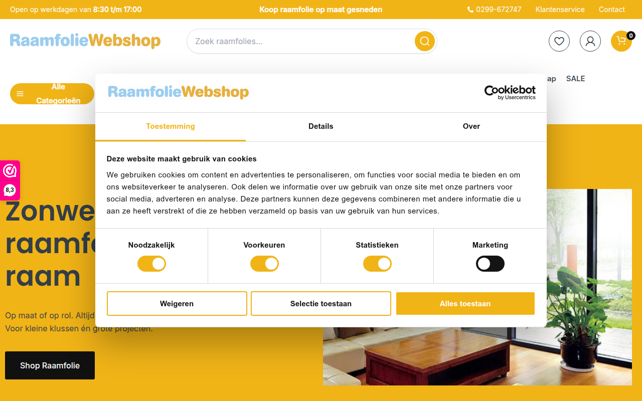 Screenshot van raamfoliewebshop.nl