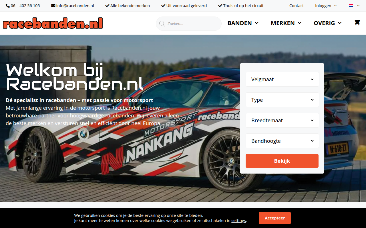 Screenshot van racebanden.nl
