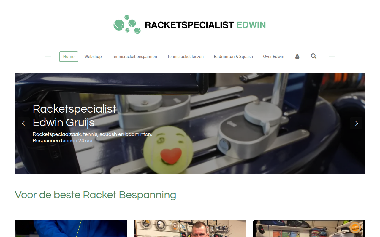 Screenshot van racketspecialist.nl