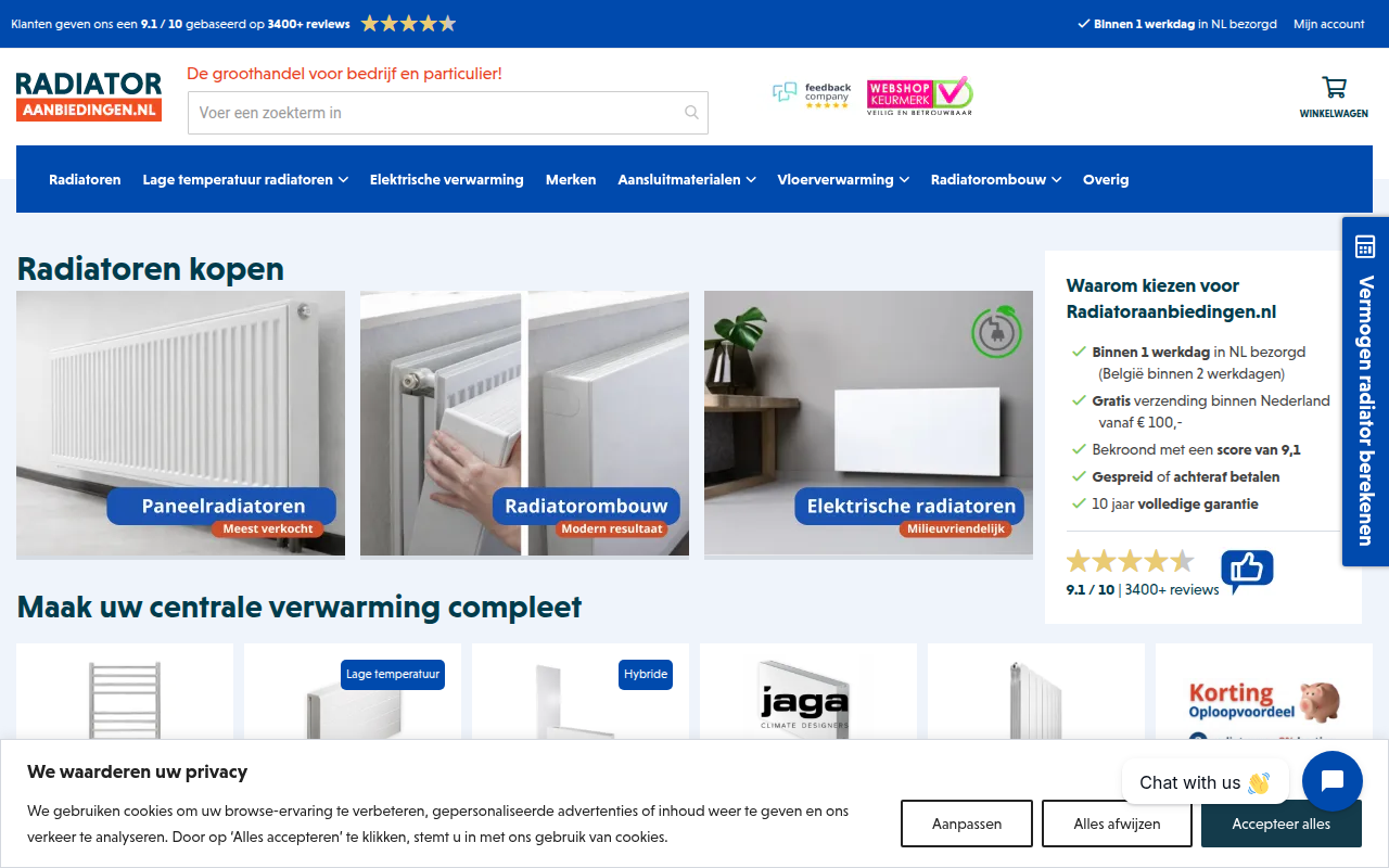 Screenshot van Radiatoraanbiedingen.nl