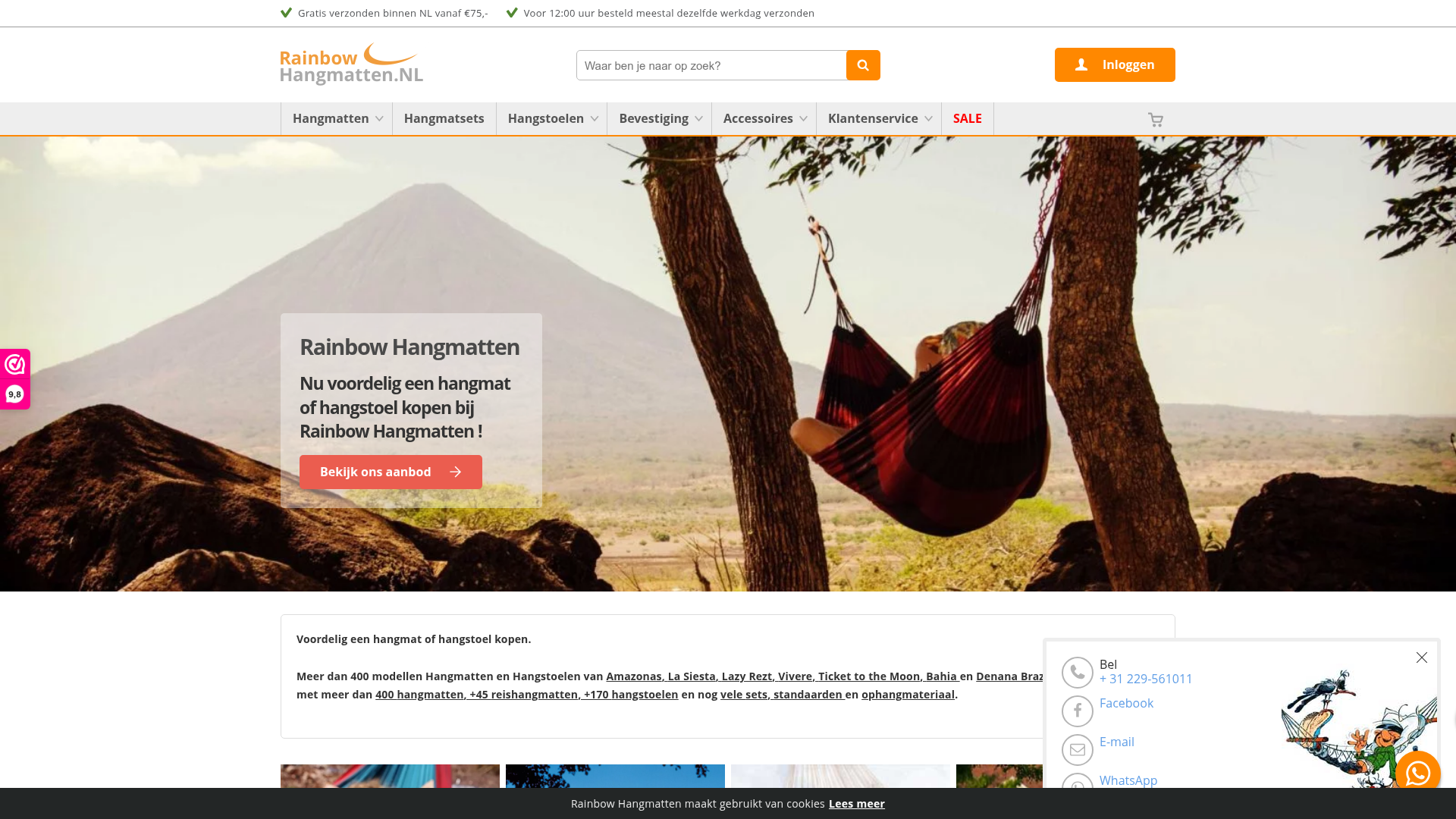 Screenshot van rainbowhangmatten.nl