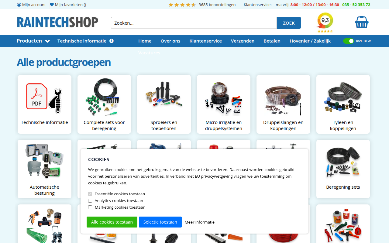 Screenshot van raintechshop.nl