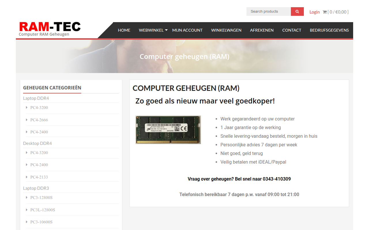 Screenshot van ram-tec.nl
