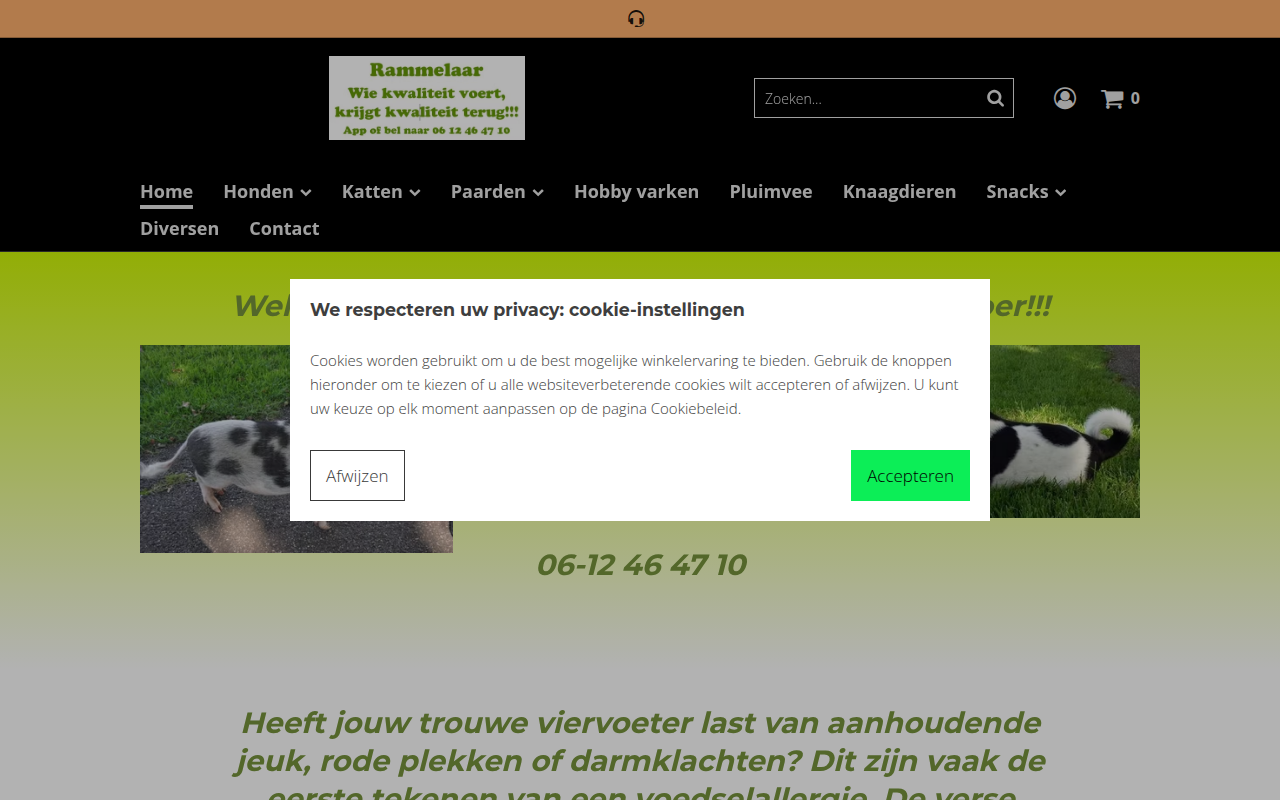 Screenshot van rammelaar-diervoer.nl