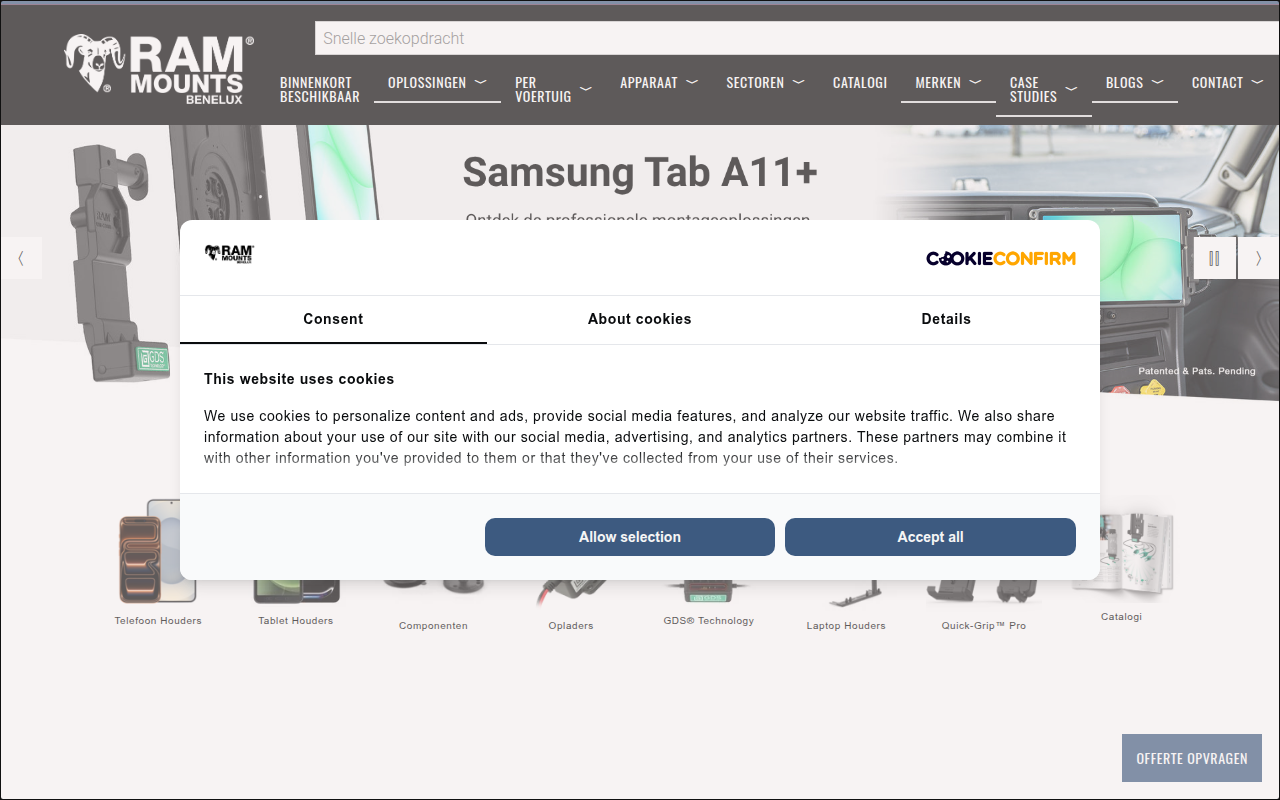 Screenshot van rammounts.nl