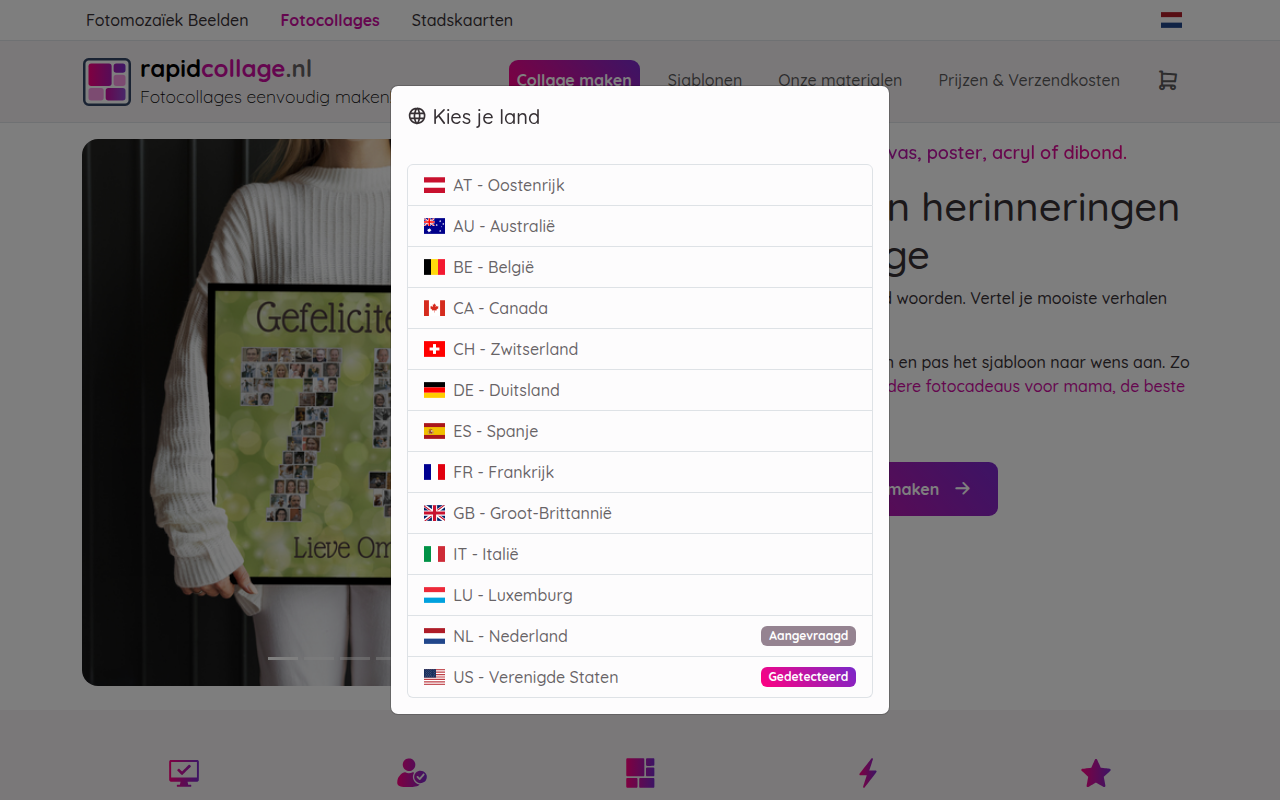 Screenshot van rapidcollage.nl