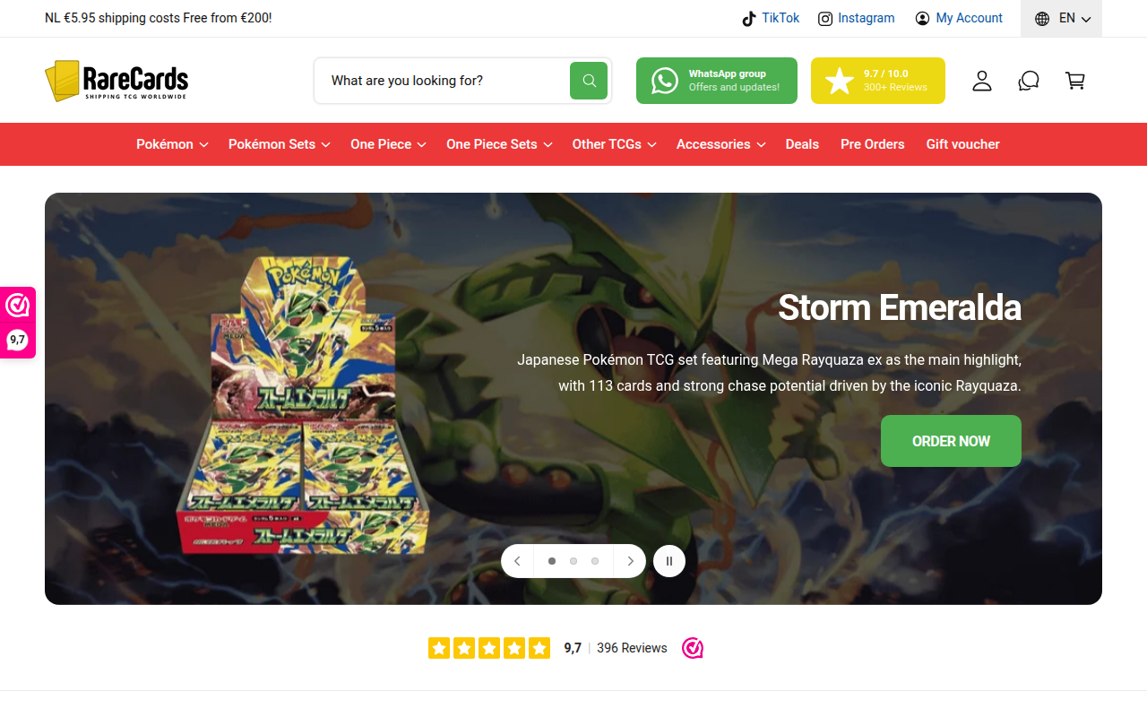 Screenshot van rarecards.nl