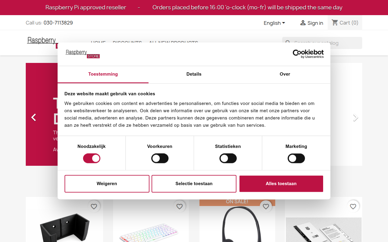 Screenshot van raspberrystore.nl