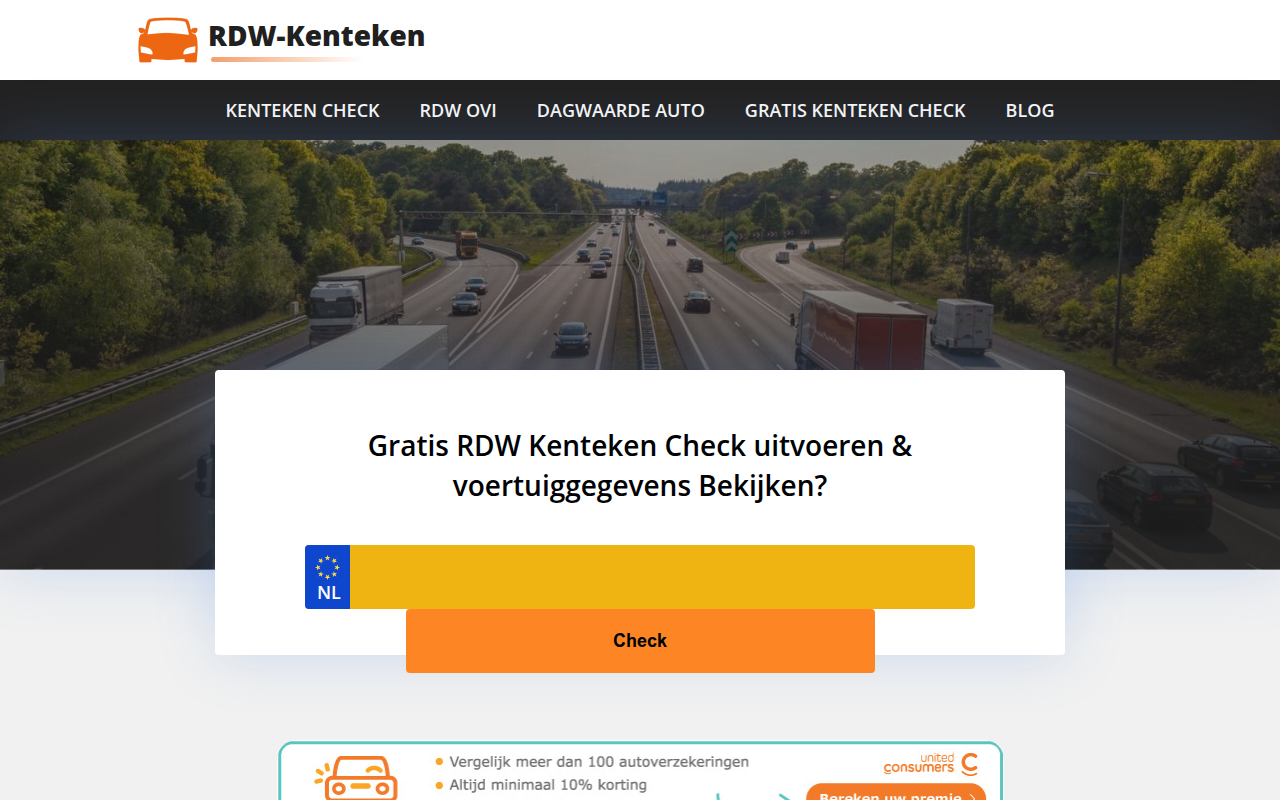 Screenshot van rdw-kenteken.nl