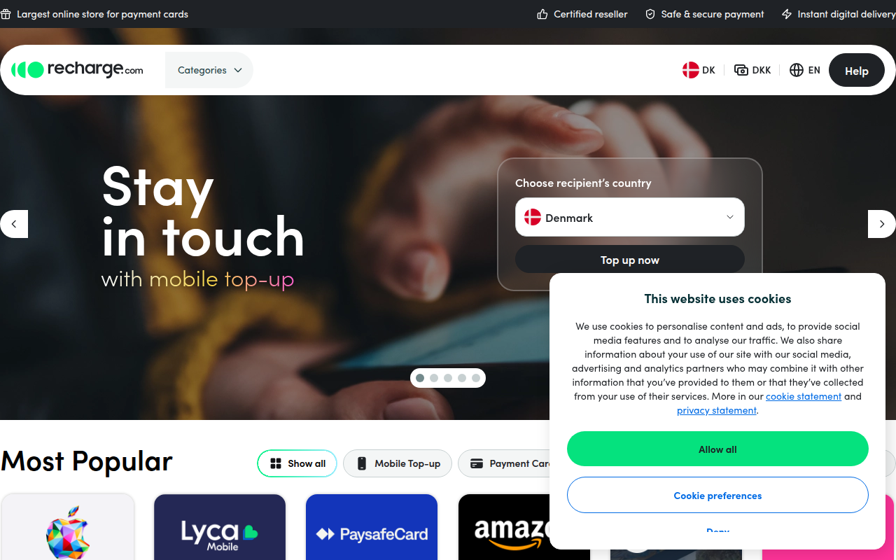 Screenshot van recharge.com