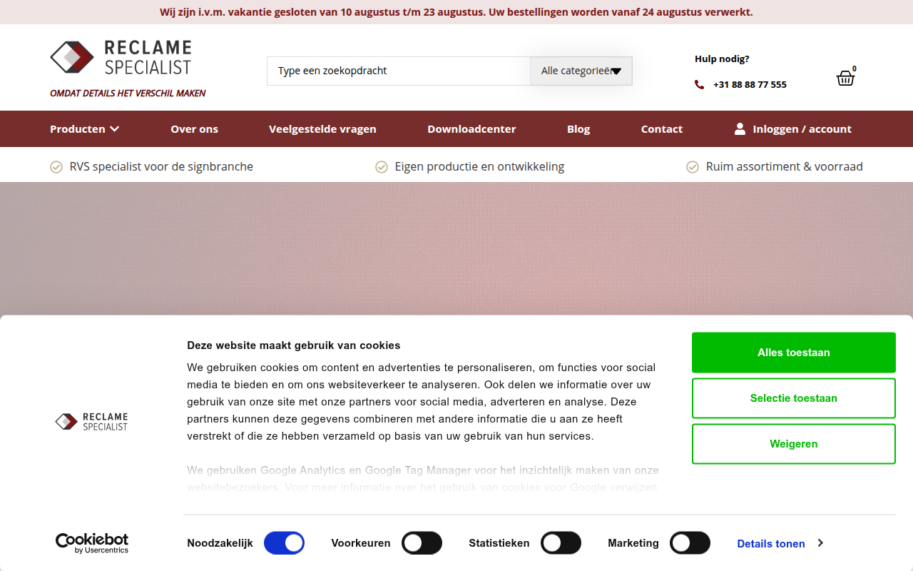 Screenshot van reclame-specialist.nl
