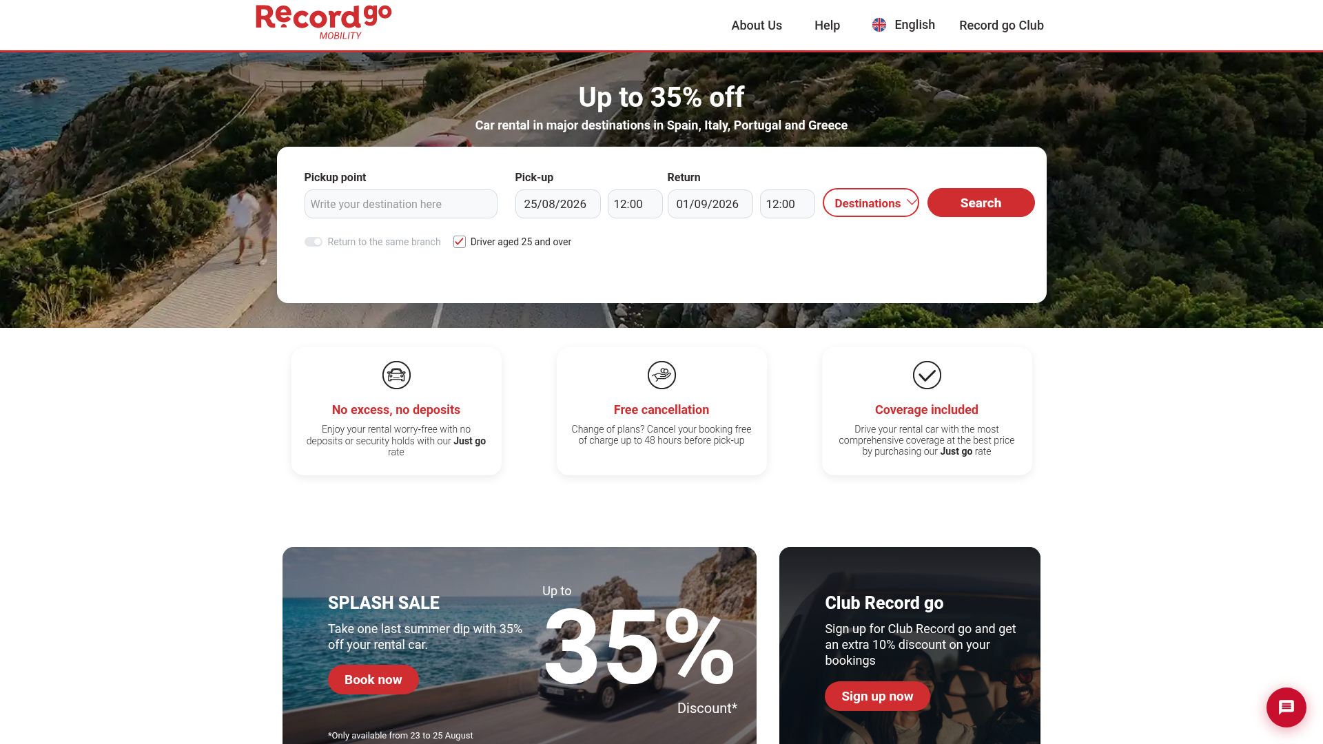 Screenshot van recordrentacar.com