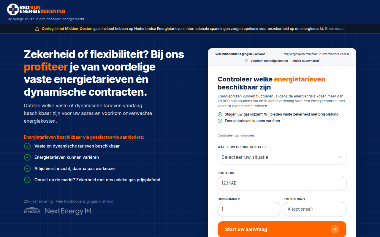 Screenshot van redmijnenergierekening.nl
