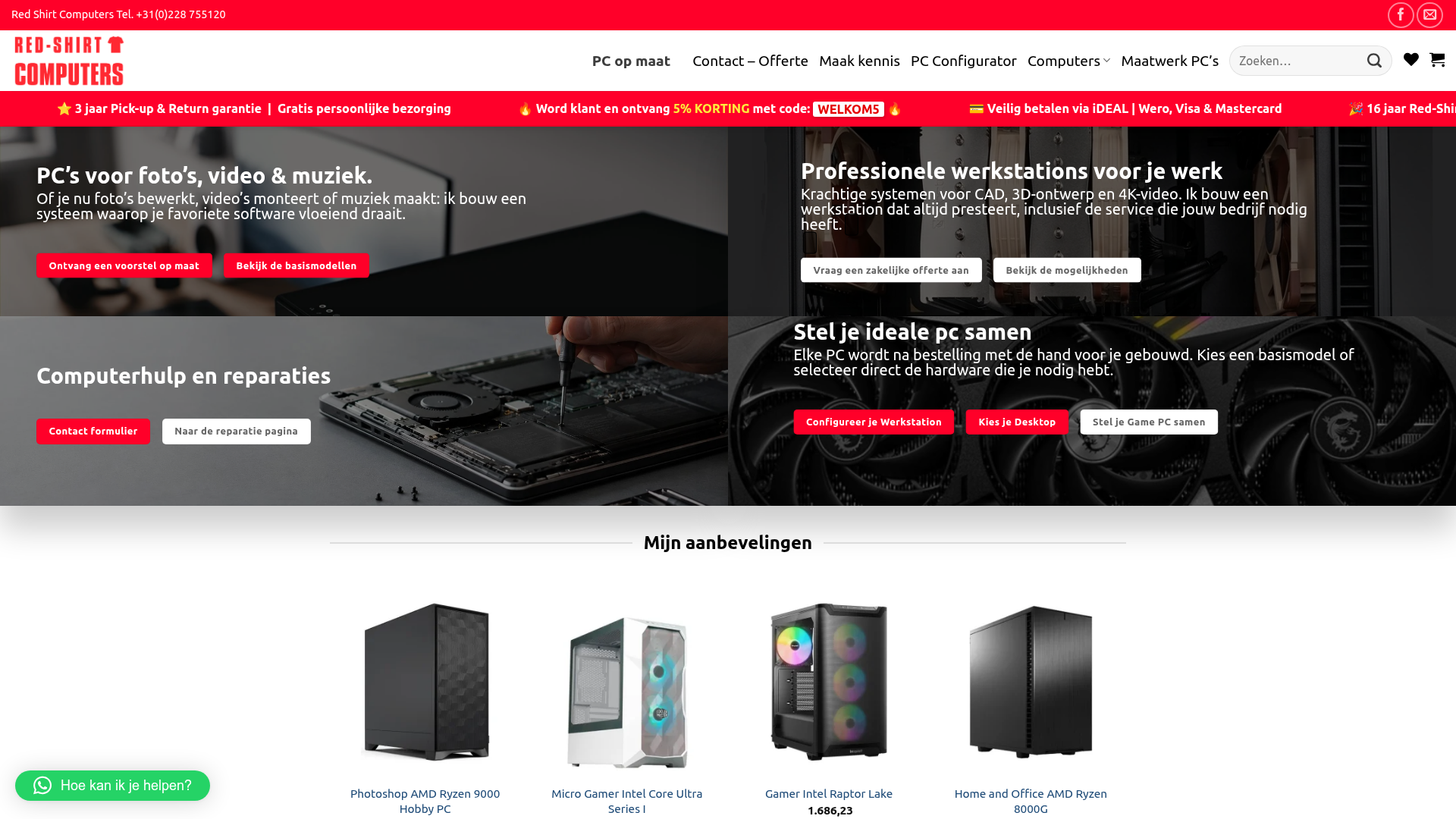 Screenshot van redshirtpc.nl