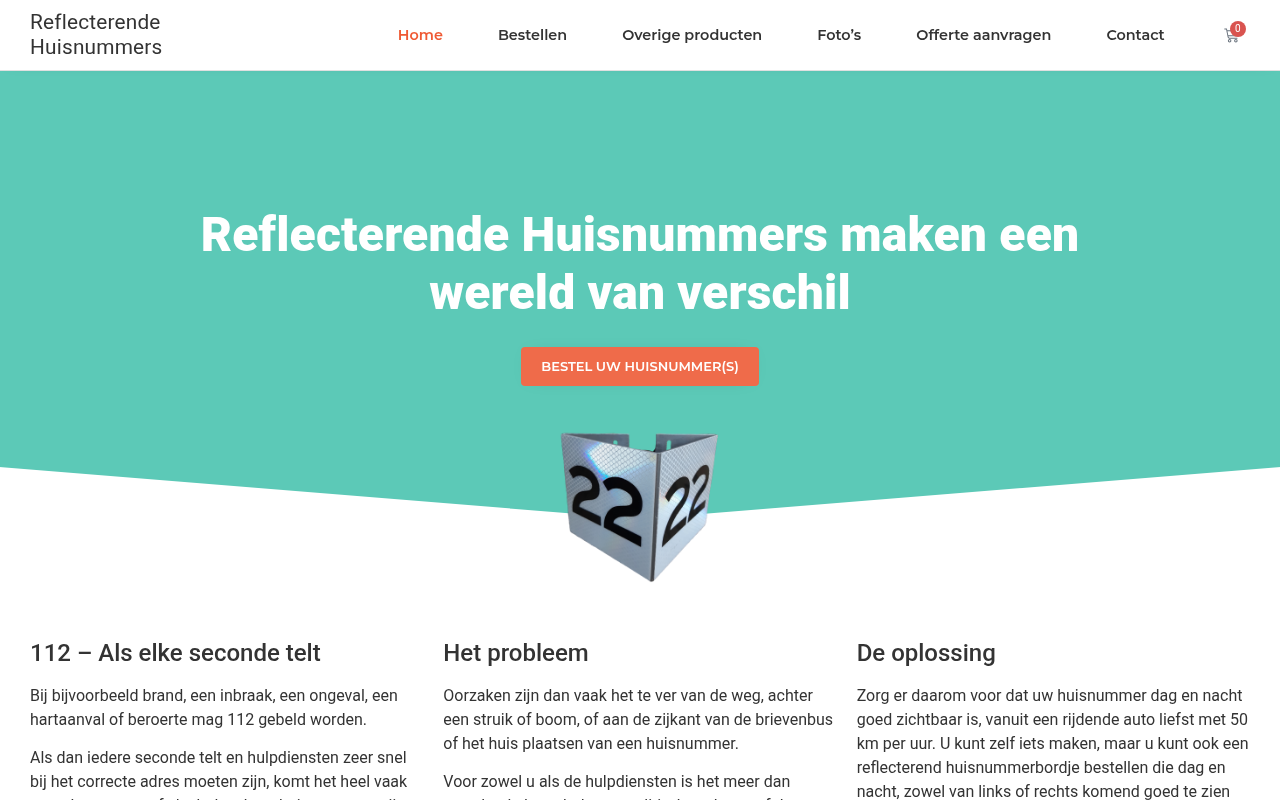 Screenshot van reflecterendehuisnummers.nl