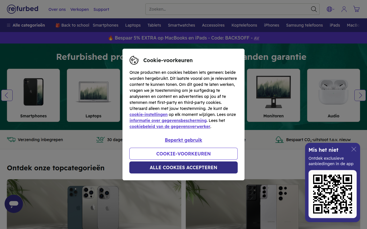 Screenshot van refurbed.nl
