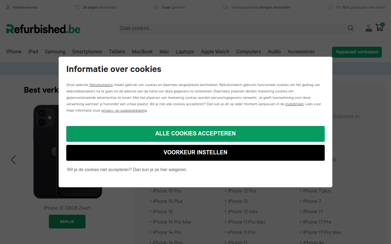 Screenshot van refurbished.be
