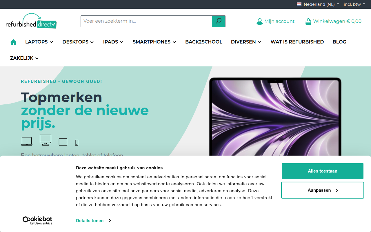 Screenshot van refurbisheddirect.com