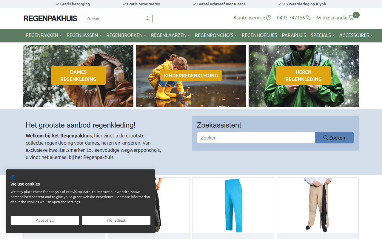 Screenshot van regenpakhuis.nl