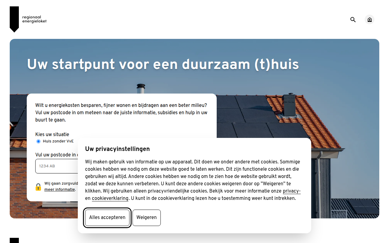 Screenshot van regionaalenergieloket.nl