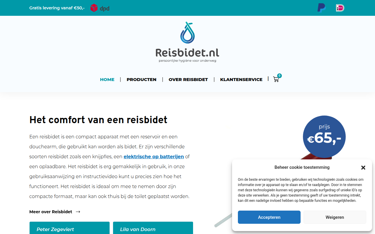 Screenshot van reisbidet.nl