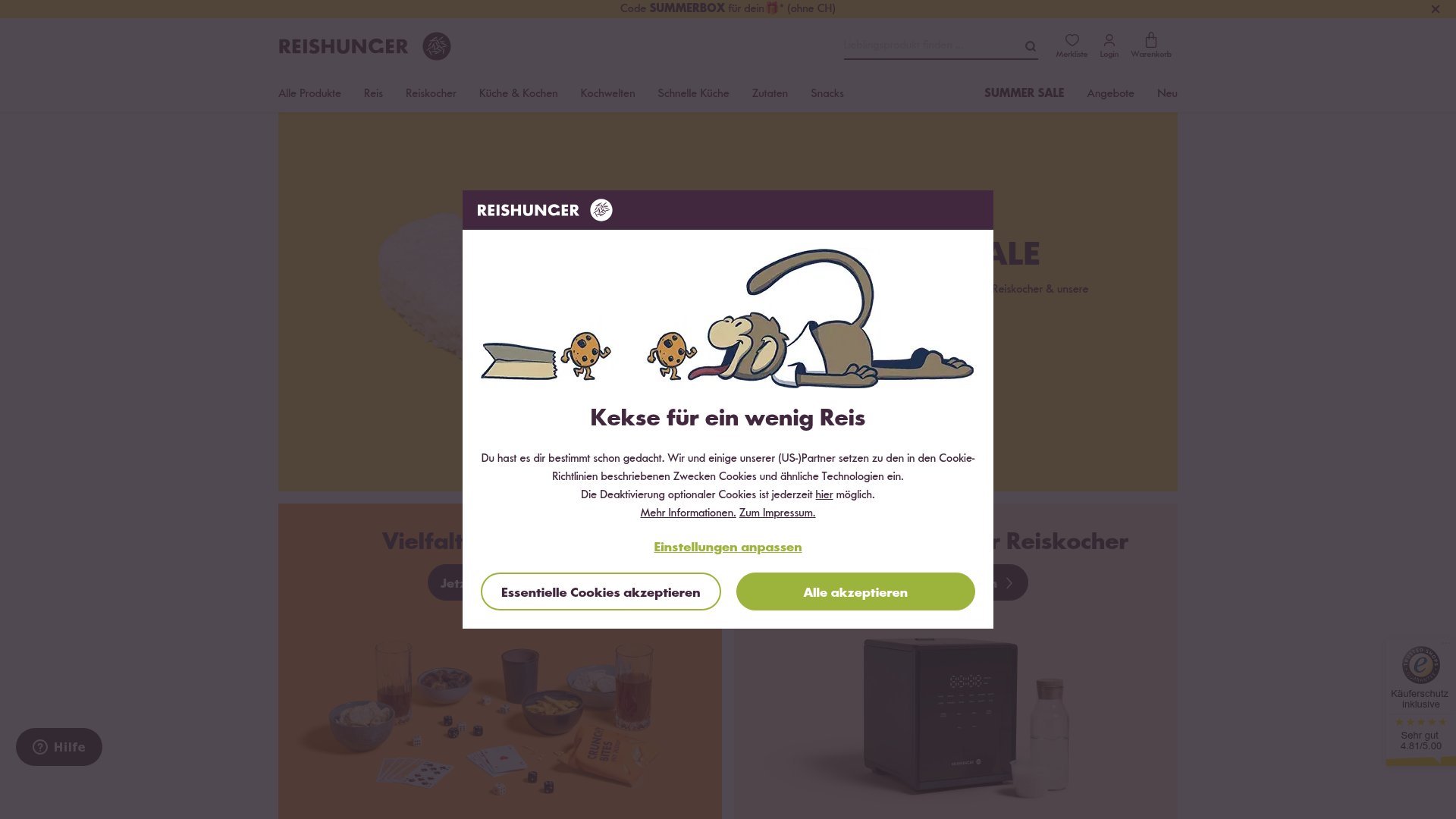 Screenshot van reishunger.de