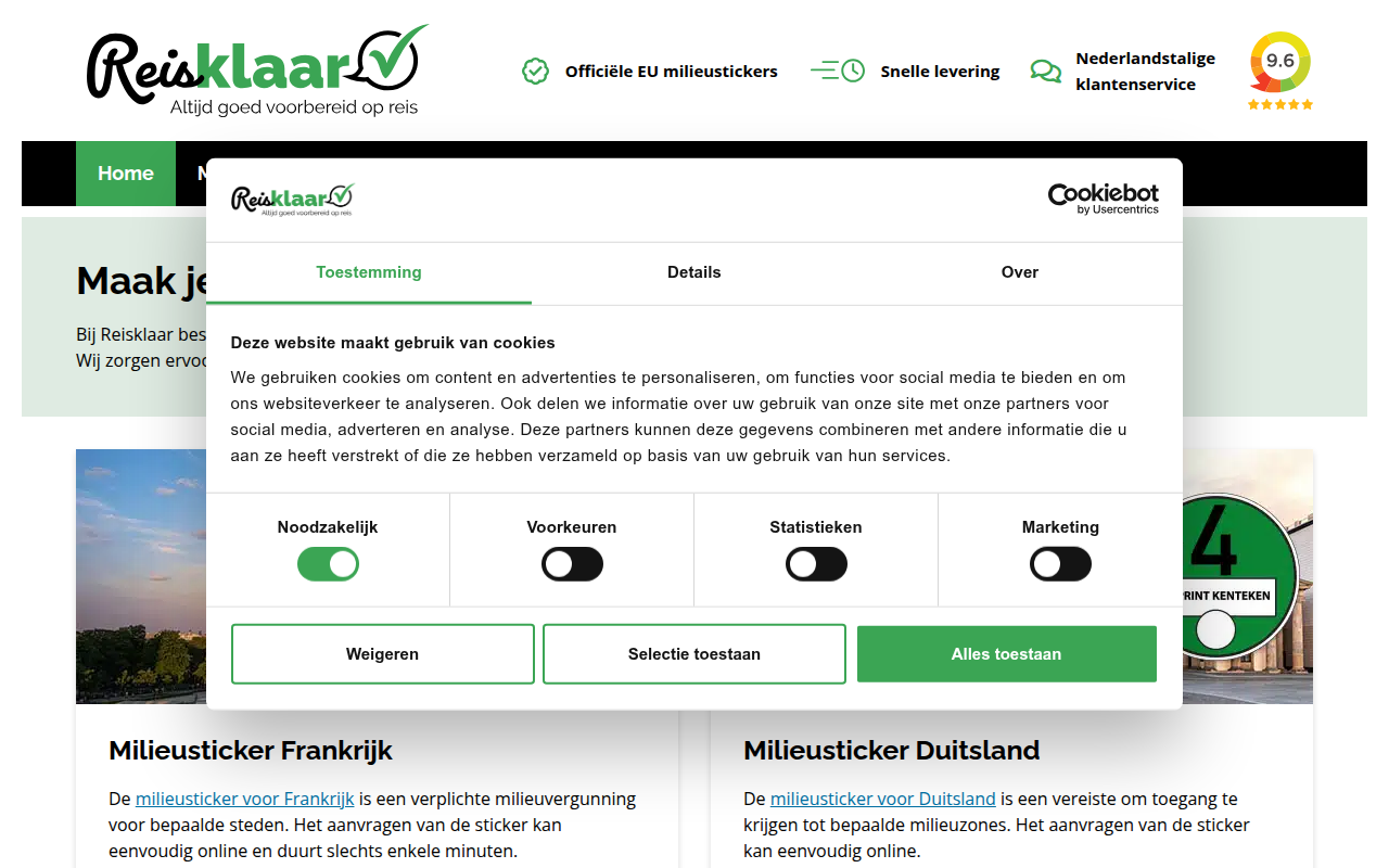 Screenshot van reisklaar.nl