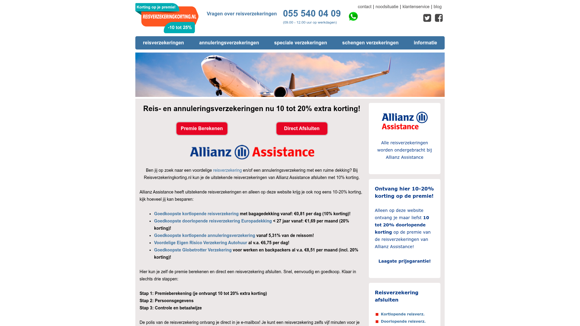 Screenshot van reisverzekeringkorting.nl