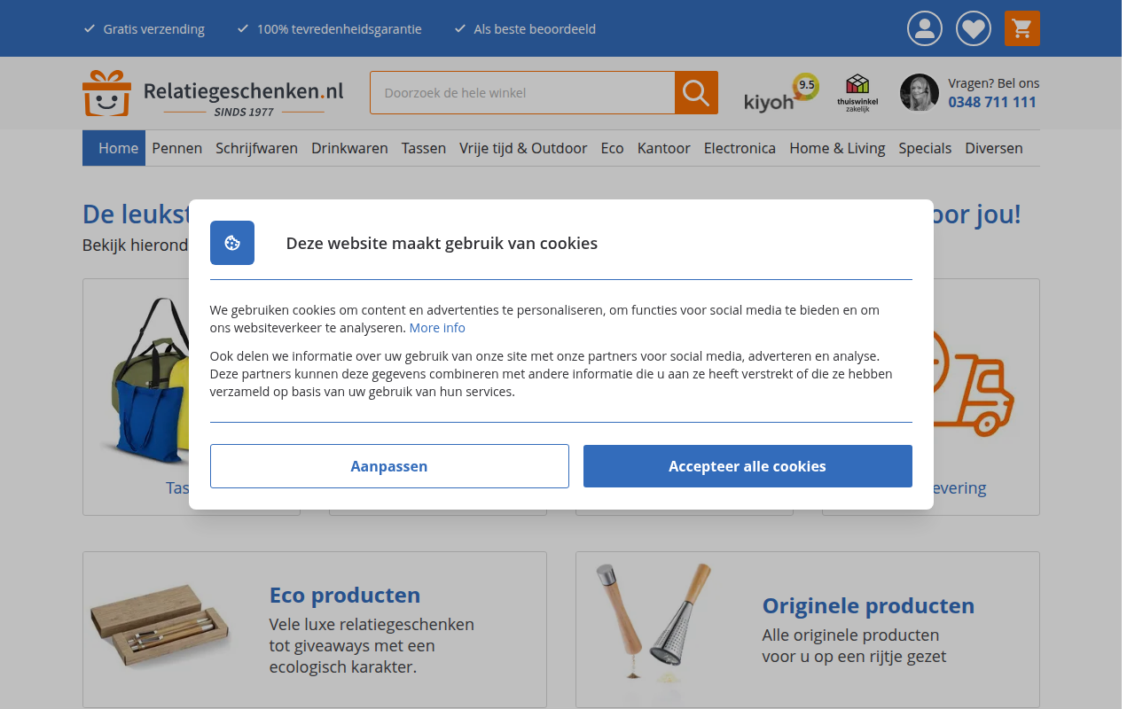 Screenshot van relatiegeschenken.nl