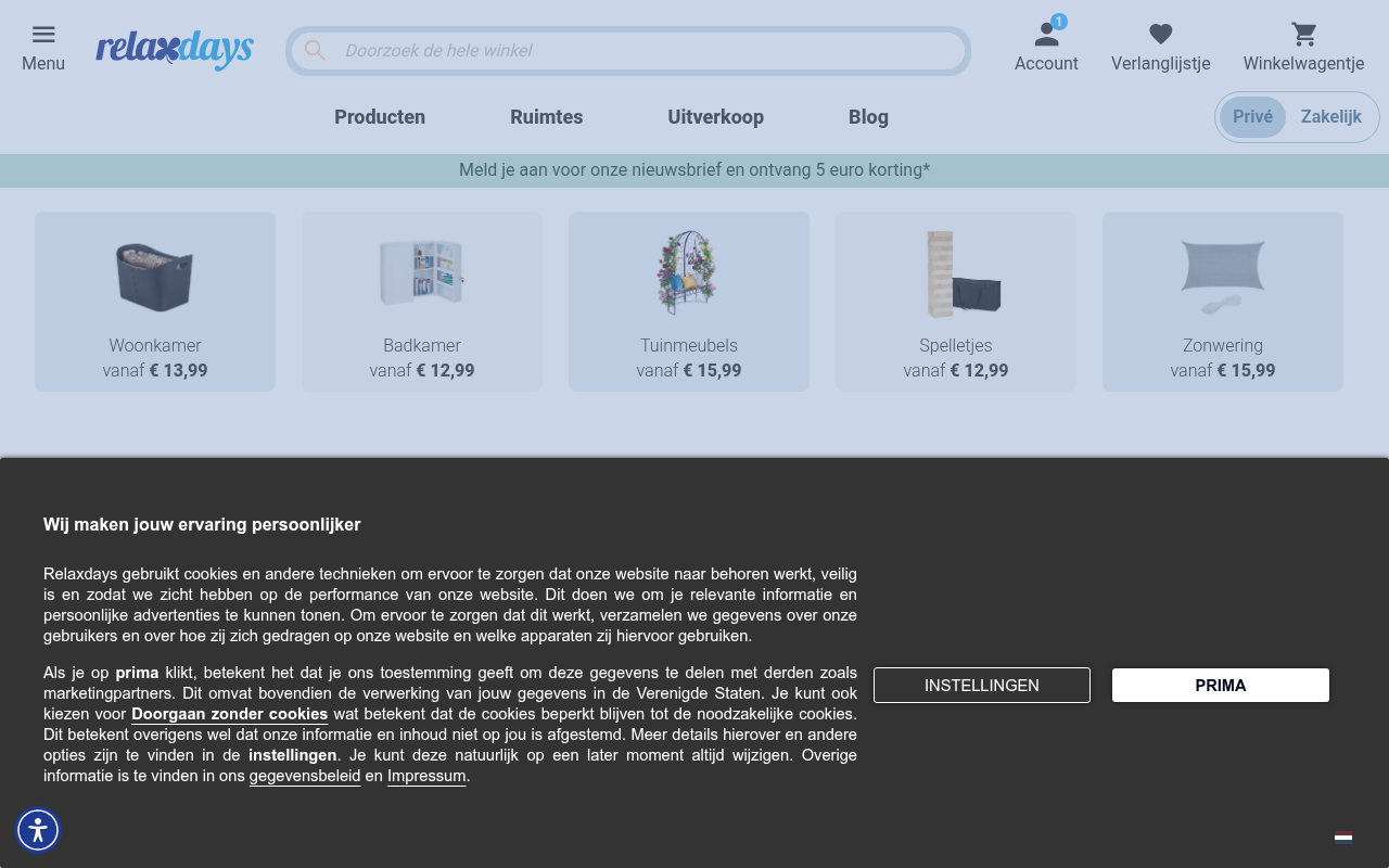 Screenshot van relaxdays.nl