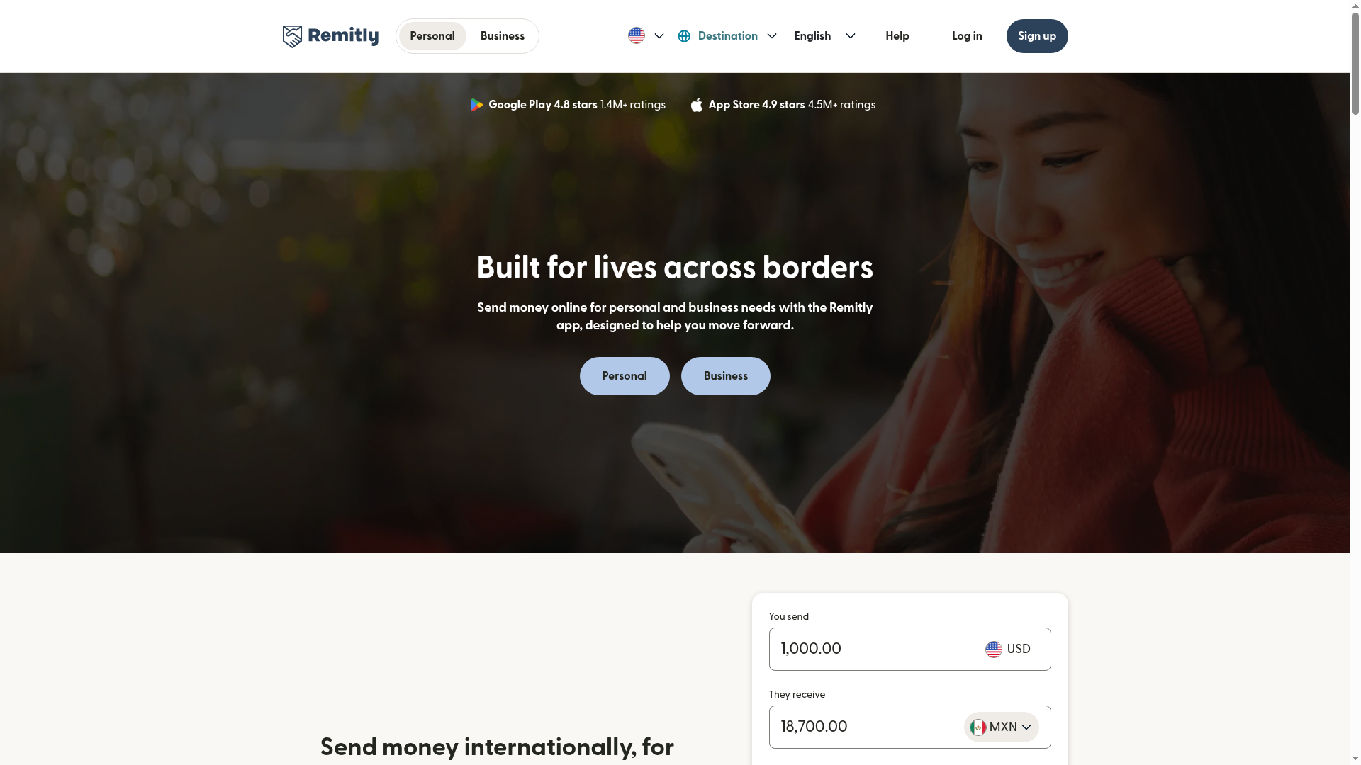 Screenshot van remitly.com