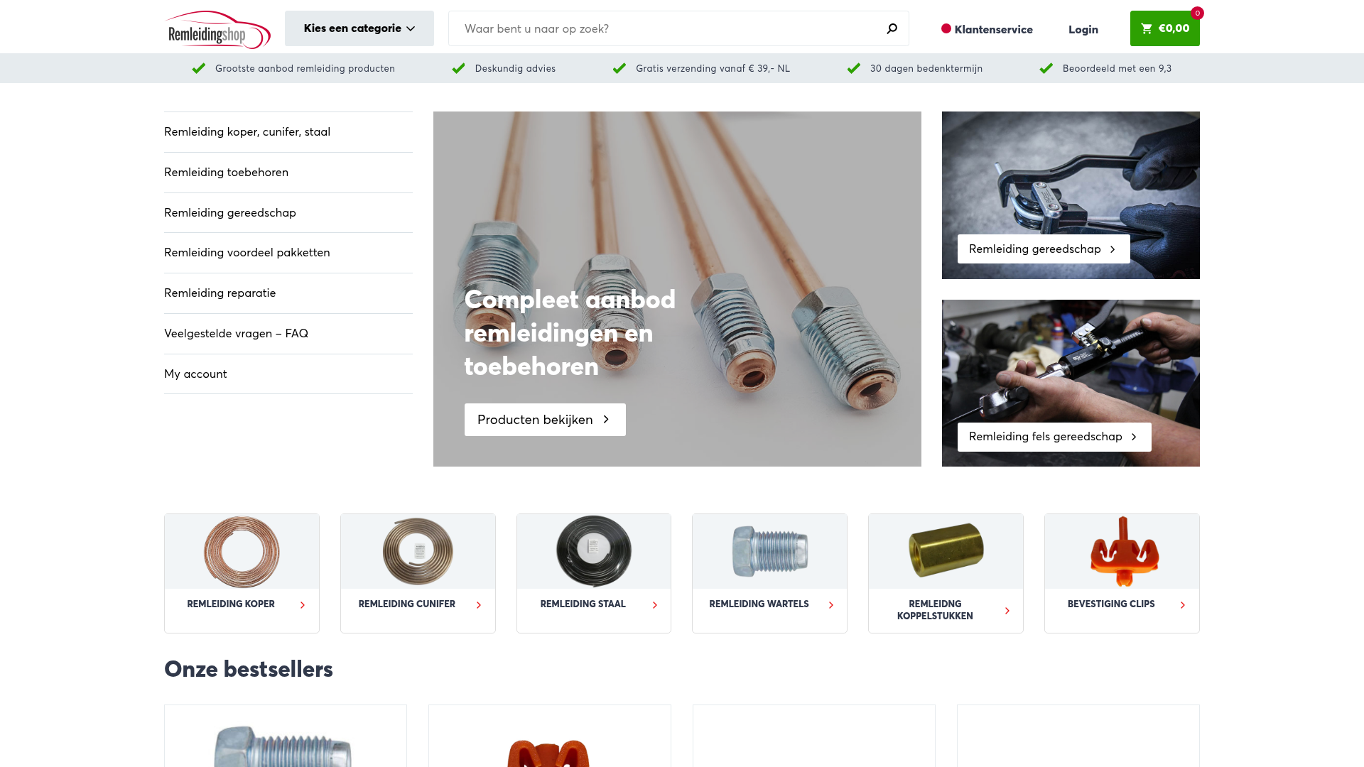 Screenshot van remleidingshop.nl