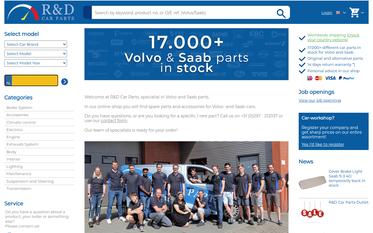 Screenshot van rendcarparts.com