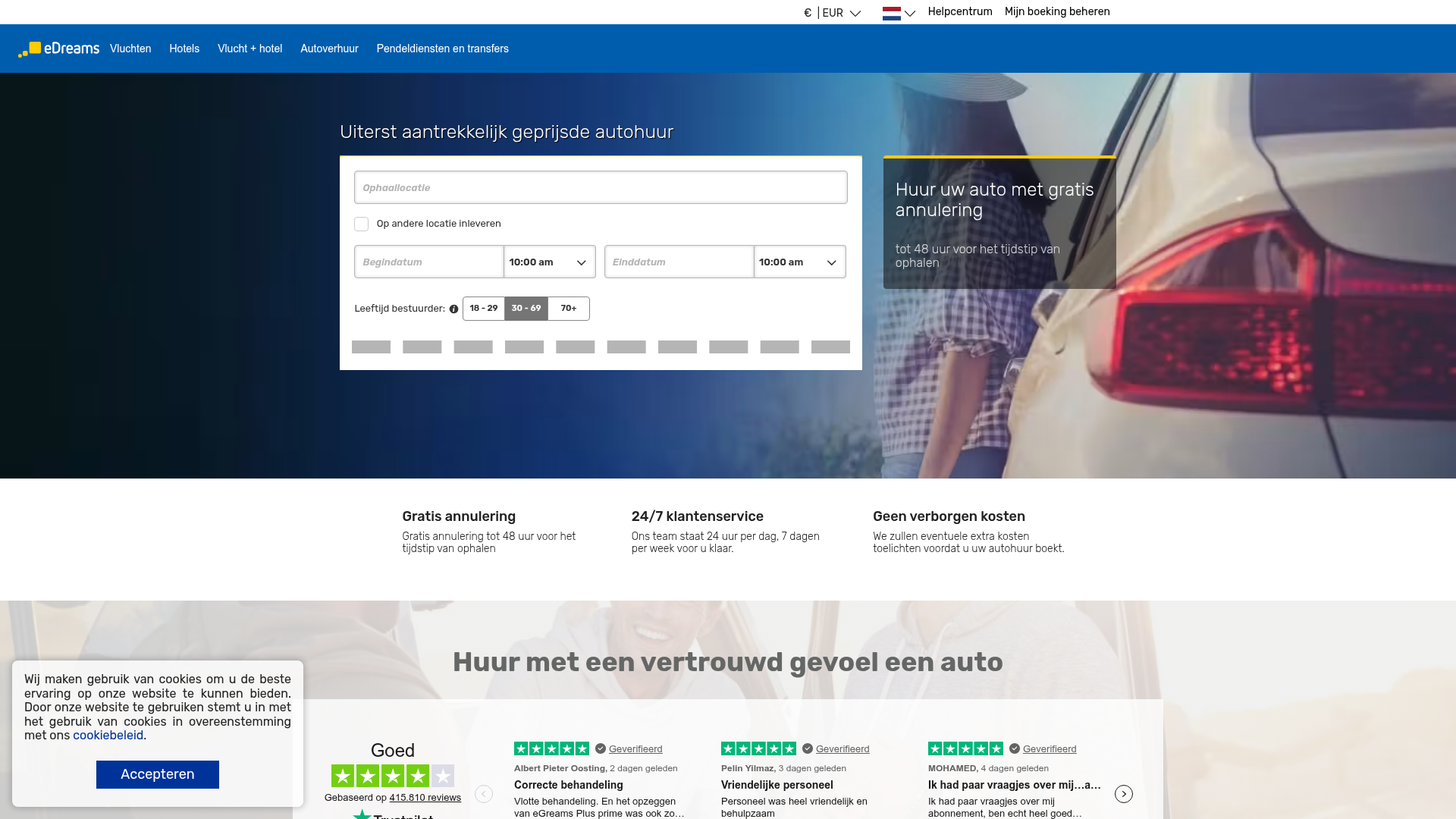 Screenshot van rentacar.nl.edreams.com