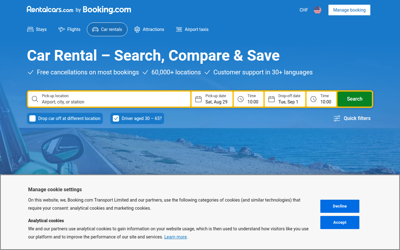 Screenshot van rentalcars.com