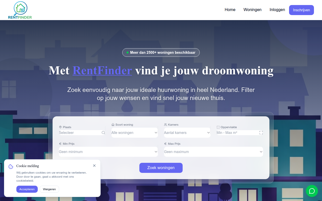 Screenshot van rentfinder.nl
