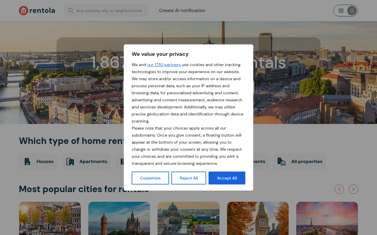 Screenshot van rentola.com