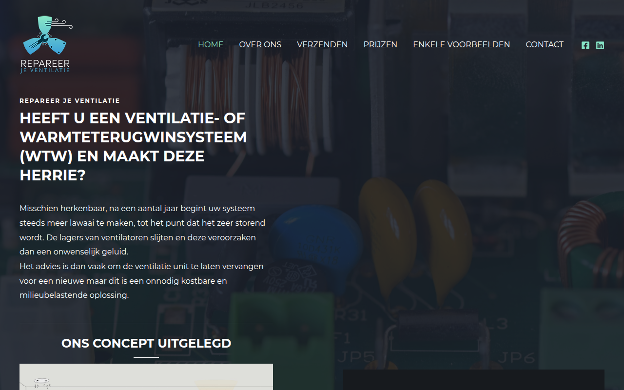 Screenshot van repareerjeventilatie.nl