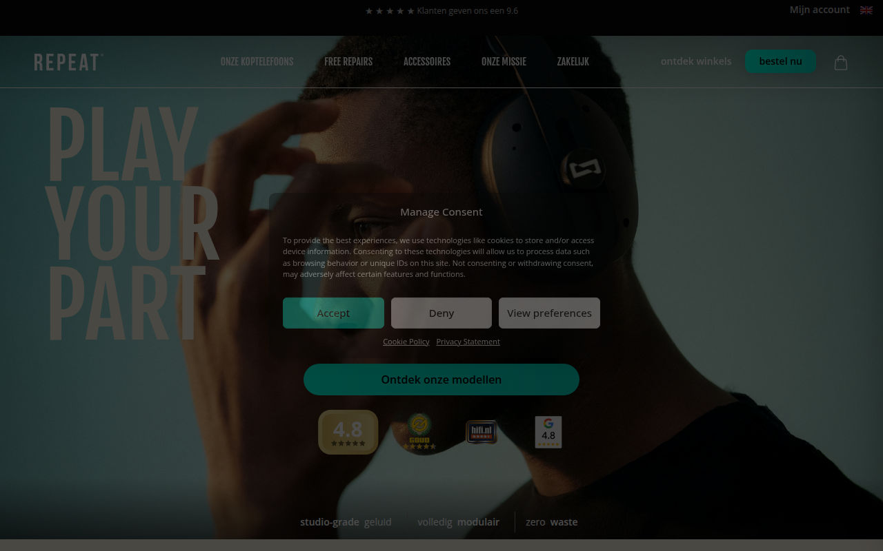 Screenshot van repeat.audio